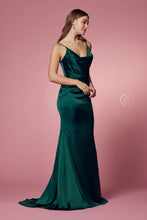 N R1026 - Satin Cowl Neck Fit & Flare Prom Gown with Layered Bodice Prom Dress Nox 10 FOREST GREEN 