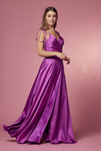 N R1029 - Wrapped Satin V-Neck A-Line Prom Gown with Tied Straps & Leg Slit Prom Dress Nox 4 MAGENTA 