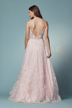 N T1009 - Illusion Deep V-Neck Prom Gown with Glitter Embellished Lace & Low Open Back Prom Dress Nox   