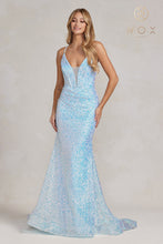 N C1094 - Full Sequin Fit & Flare Prom Gown with Boned Bodice & Corset Back Prom Dress Nox 00 BLUE 