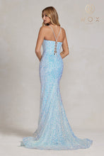 N C1094 - Full Sequin Fit & Flare Prom Gown with Boned Bodice & Corset Back Prom Dress Nox   