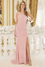 N R1202 - One Shoulder Full Sequin Fit & Flare Prom Gown with Leg Slit PROM GOWN Nox 00 PINK 