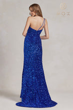 N R1202 - One Shoulder Full Sequin Fit & Flare Prom Gown with Leg Slit PROM GOWN Nox   