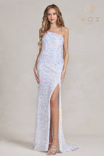N R1202 - One Shoulder Full Sequin Fit & Flare Prom Gown with Leg Slit PROM GOWN Nox 00 WHITE 