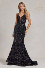 N C1109 - Full Sequin Fit & Flare Prom Gown with Corset Back Prom Gown Nox 00 BLACK MULTI 