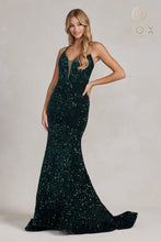 N C1109 - Full Sequin Fit & Flare Prom Gown with Corset Back Prom Gown Nox 00 GREEN 