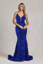 N C1109 - Full Sequin Fit & Flare Prom Gown with Corset Back Prom Gown Nox 00 ROYAL BLUE 