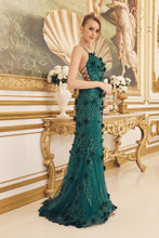 N C1098 - Glitter & 3D floral Embellished Fit & Flare Prom Gown with Open Corset Back Prom Dress Nox 00 EMERALD 