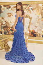N C1110 - Fit & Flare Prom Gown with 3D floral Accents & Corset Back Prom Dress Nox 00 ROYAL BLUE 