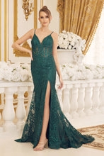 N C1100 - Glitter Print Lace Fit & Flare Prom Gown with Sheer Boned Bodice & Leg Slit Prom Dress Nox   