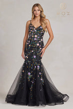 N C1117 - Fit & Flare Prom Gown with Floral Embroidery & Corset Back Prom Dress Nox   