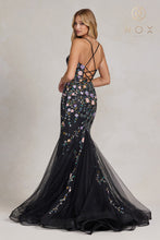 N C1117 - Fit & Flare Prom Gown with Floral Embroidery & Corset Back Prom Dress Nox 00 BLACK 