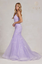 N C1117 - Fit & Flare Prom Gown with Floral Embroidery & Corset Back Prom Dress Nox 00 LILAC 