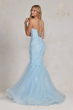 N C1117 - Fit & Flare Prom Gown with Floral Embroidery & Corset Back Prom Dress Nox 00 SKY BLUE 