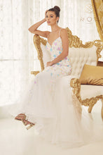 N C1117 - Fit & Flare Prom Gown with Floral Embroidery & Corset Back Prom Dress Nox 00 WHITE 