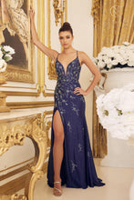 N E1206 - Beaded Stretch Jersey Fit & Flare with Leg Slit & Open Corset Back Prom Dress Nox   