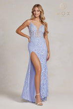 N G1148 - Beaded Lace Fit & Flare Prom Gown with Sheer Boned Bodice Leg Slit & Strappy Back PROM GOWN Nox   