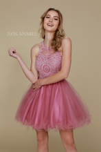 N B652 - Short Homecoming Dress with Lace Appliqué High Neck & Tulle Skirt Homecoming Nox XS ROSE 