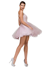 DQ 2156 - Short Homecoming Dress with Lace Appliqué High Neck & Tulle Skirt Homecoming Dancing Queen XL DUSTY PINK 