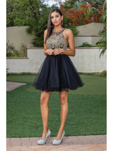 DQ 2156 - Short Homecoming Dress with Lace Appliqué High Neck & Tulle Skirt Homecoming Dancing Queen XS BLACK/GOLD 