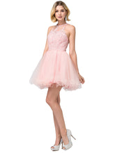 DQ 2156 - Short Homecoming Dress with Lace Appliqué High Neck & Tulle Skirt Homecoming Dancing Queen 2XL BLUSH 