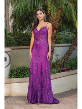 DQ 4118 - Glitter Print Fit & Flare Prom Gown with Sheer Boned Corset Bodice & Spaghetti Straps Prom Dress Dancing Queen XS MAGENTA 