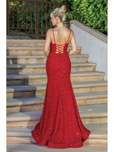 DQ 4254 - Full Sequin Fit & Flare Prom Gown with V-Neck Open Corset Back & Leg Slit PROM GOWN Dancing Queen   