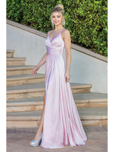 DQ 4263 - A-Line Prom Gown with Leg Slit V-Neck and Bodice Rouching PROM GOWN Dancing Queen XS BLUSH 