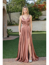 DQ 4263 - A-Line Prom Gown with Leg Slit V-Neck and Bodice Rouching PROM GOWN Dancing Queen XS COPPER 