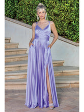 DQ 4263 - A-Line Prom Gown with Leg Slit V-Neck and Bodice Rouching PROM GOWN Dancing Queen XS LILAC 