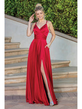 DQ 4263 - A-Line Prom Gown with Leg Slit V-Neck and Bodice Rouching PROM GOWN Dancing Queen XS RED 