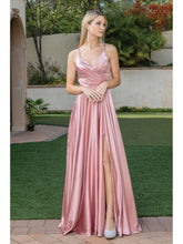 DQ 4263 - A-Line Prom Gown with Leg Slit V-Neck and Bodice Rouching PROM GOWN Dancing Queen   