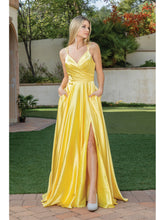 DQ 4263 - A-Line Prom Gown with Leg Slit V-Neck and Bodice Rouching PROM GOWN Dancing Queen   