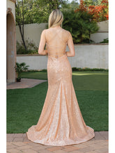 DQ 4269 - Full Sequin Fit & Flare Prom Gown with Bateau Neck Open Lace Up Corset Back & Leg Slit PROM GOWN Dancing Queen   