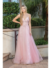 DQ 4276 - Layered Tulle A-Line Prom Gown with 3D Floral Embroidered V-Neck Bodice Sheer Underarms  & Open Back PROM GOWN Dancing Queen XS BLUSH 