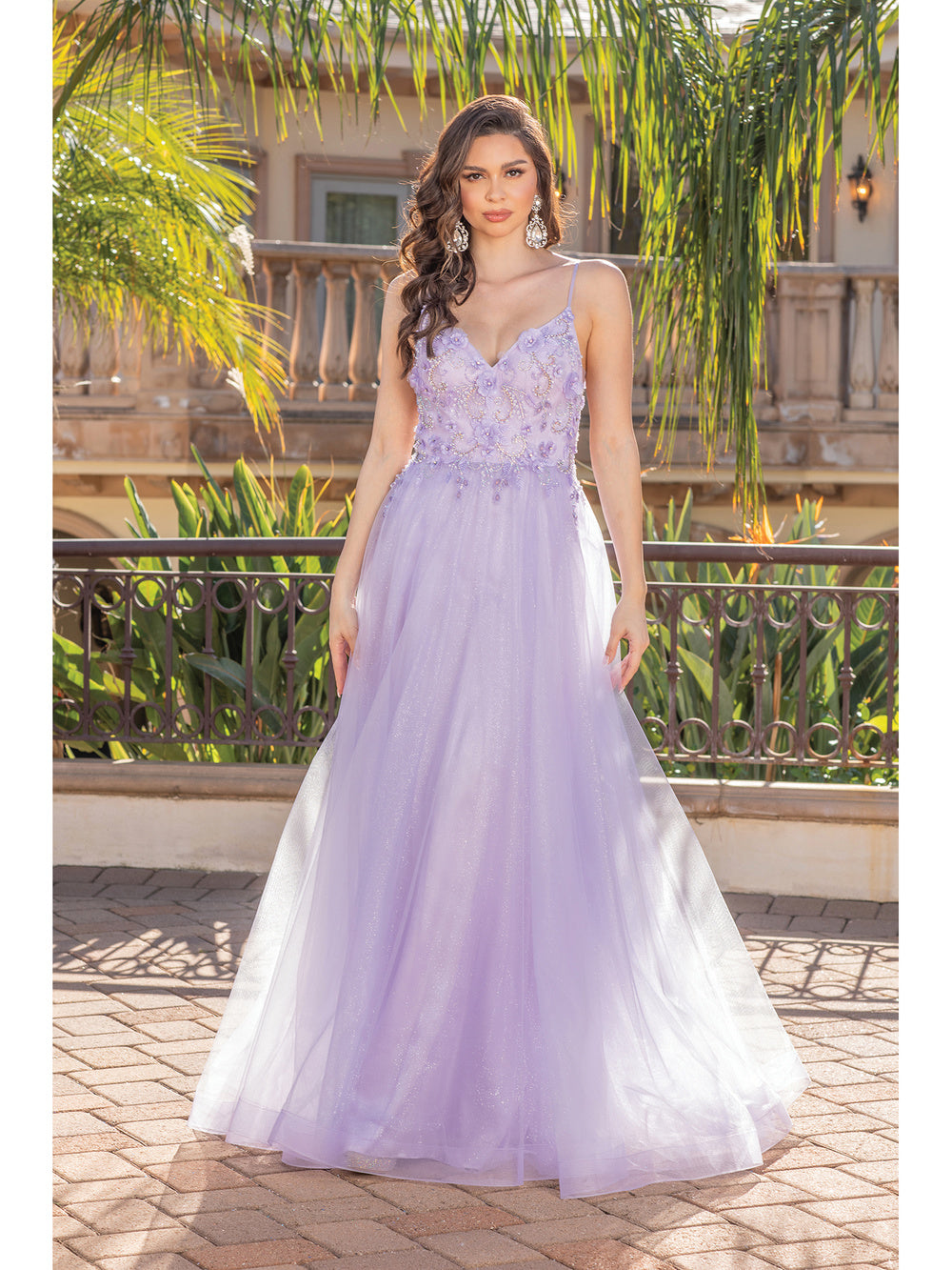 DQ 4276 - Layered Tulle A-Line Prom Gown with 3D Floral Embroidered V- –  Diggz Formals