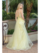 DQ 4276 - Layered Tulle A-Line Prom Gown with 3D Floral Embroidered V-Neck Bodice Sheer Underarms  & Open Back PROM GOWN Dancing Queen XS YELLOW 