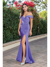 DQ 4278 - Off The Shoulder Stretch Jersey Fit & Flare Prom Gown with Ruched Bodice & Leg Slit PROM GOWN Dancing Queen XS LAVENDER 