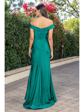 DQ 4278 - Off The Shoulder Stretch Jersey Fit & Flare Prom Gown with Ruched Bodice & Leg Slit PROM GOWN Dancing Queen   