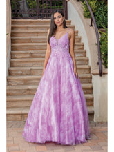 DQ 4320 - Printed Organza A-Line Prom Gown with Sheer 3D Applique Bodice PROM GOWN Dancing Queen XS PINK 
