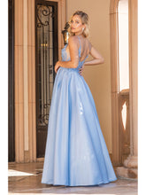 DQ 4326 - Satin A-Line Prom Gown with Sheer 3D floral Applique Bodice & Side Pockets Prom Dress Dancing Queen   