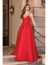 DQ 4328 - Shimmer Tulle A-Line Prom Gown with 3d Appliqued Sheer Boned Bodice Prom Dress Dancing Queen XS RED 