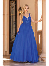 DQ 4328 - Shimmer Tulle A-Line Prom Gown with 3d Appliqued Sheer Boned Bodice Prom Dress Dancing Queen XS ROYAL BLUE 