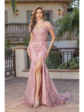 DQ 4332 - Glitter Pattern Off the Shoulder Fit & Flare Prom Gown with Sheer Boned Bodice & Leg Slit PROM GOWN Dancing Queen XS ROSE-GOLD 