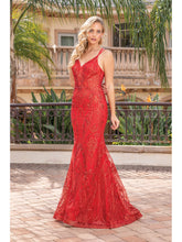 DQ 4336 - Glitter Pattern fit & Flare Prom Gown with Sheer Boned Bodice & Corset Back Prom Dress Dancing Queen XS RED 