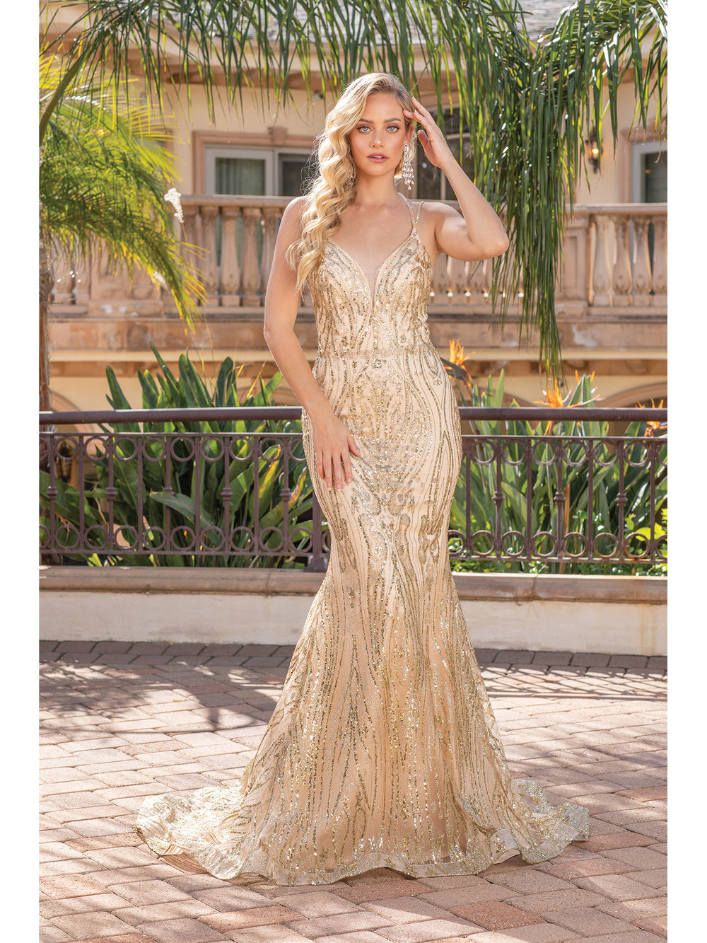 Shiny Gold Sequin Keyhole High Neck Plus Size Mermaid Prom Gown