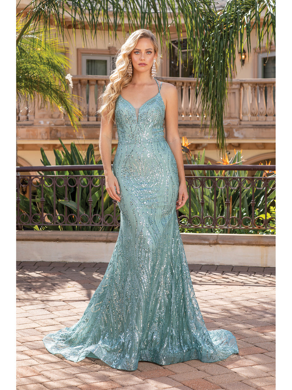 DQ 4337 - Glitter Pattern Fit & Flare Prom Gown with Corset Back ...