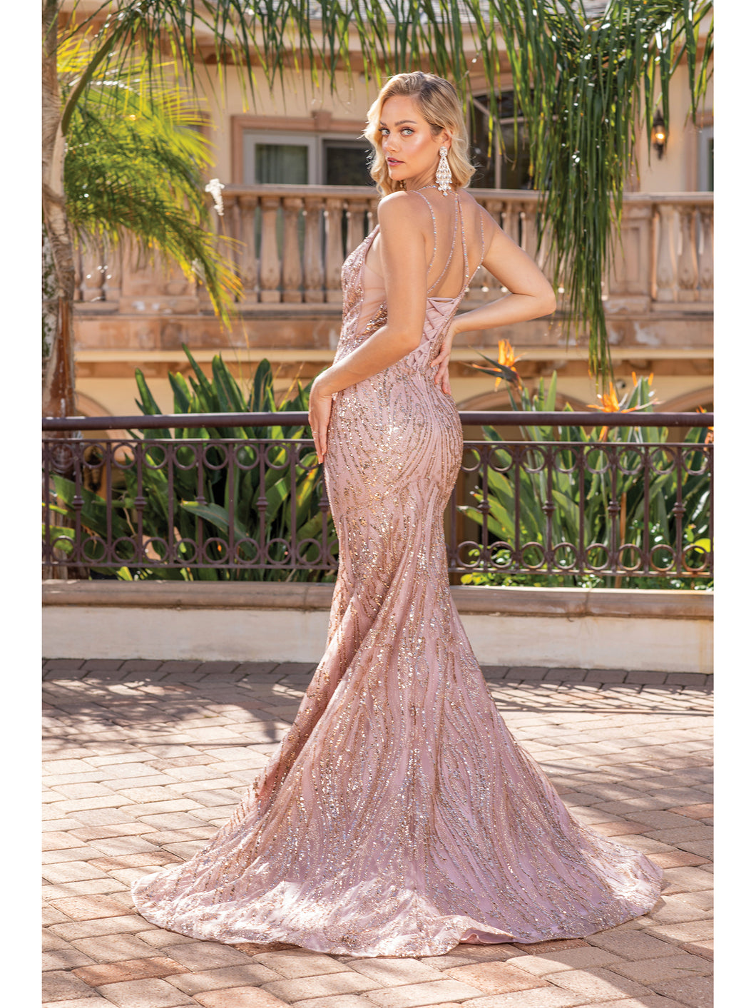 DQ 4337 - Glitter Pattern Fit & Flare Prom Gown with Corset Back ...