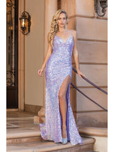 DQ 4349 - Full Sequin Scoop Neck Fit & Flare Prom Gown with Corset Back & Leg Slit PROM GOWN Dancing Queen   