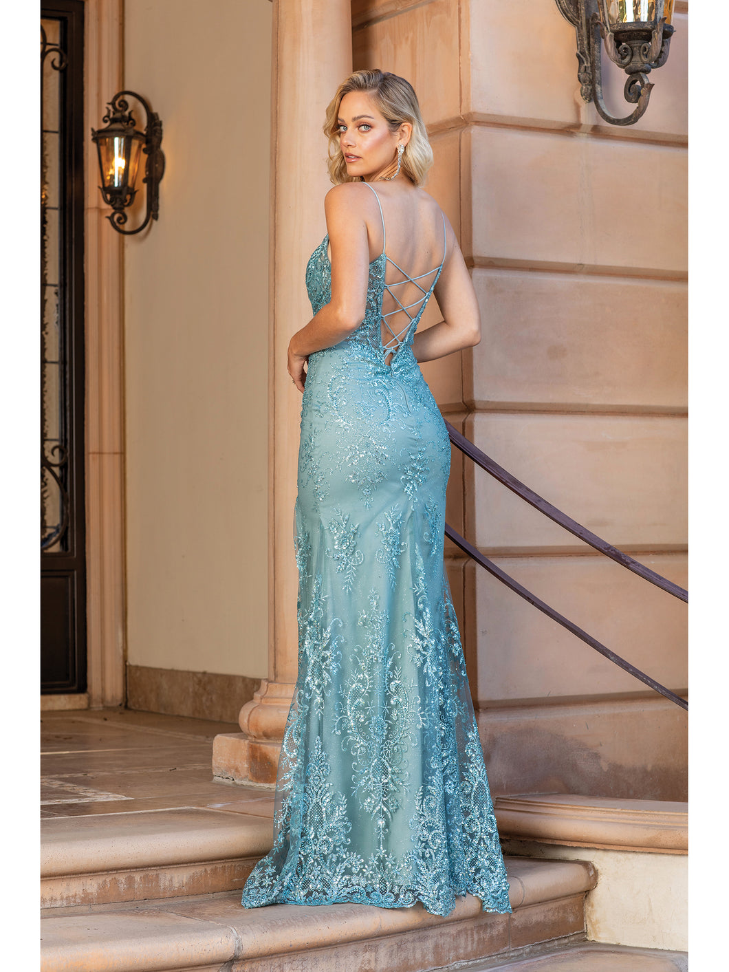 Long Glitter-Print Prom Dress with Lace-Up Back Black / Small Long Glitter-Print Prom Dress with Lace-Up Back Black / Small